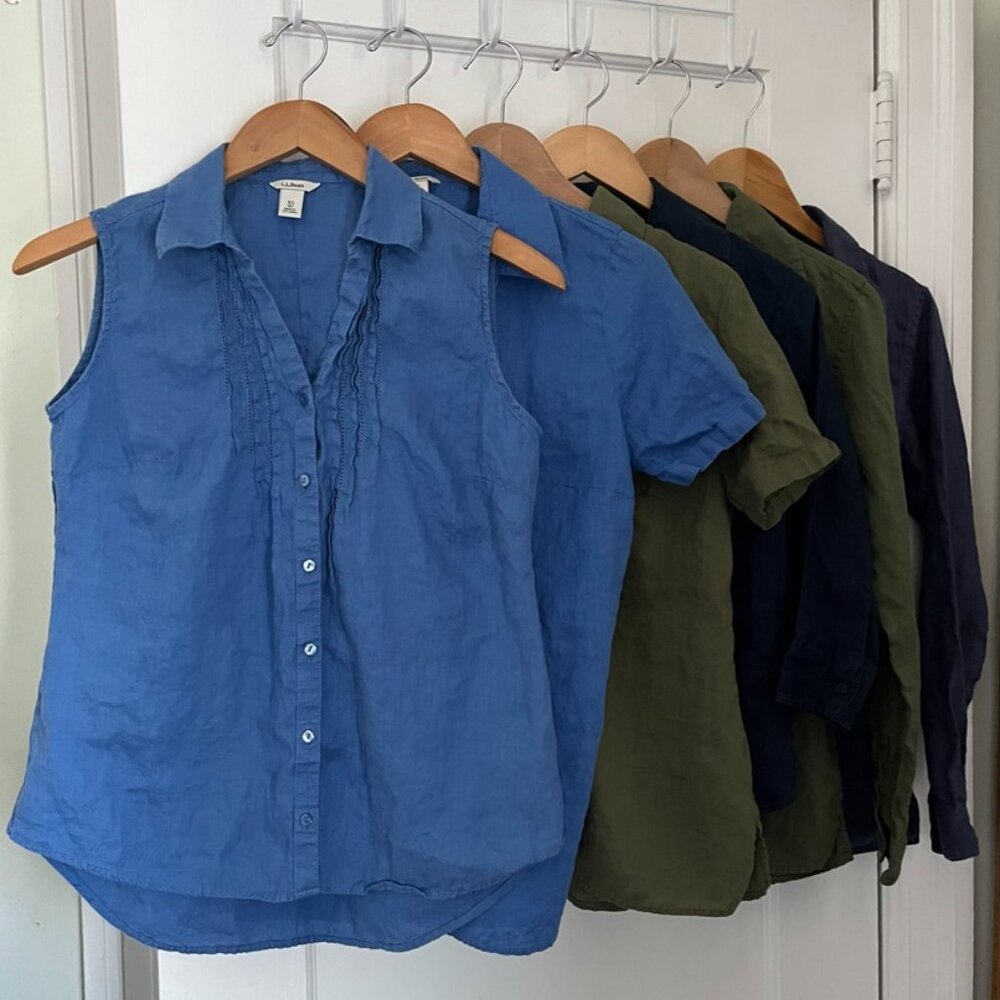 Six L.L. Bean Washable Linen Shirts XS & S that fit like M-- Make an Offer!